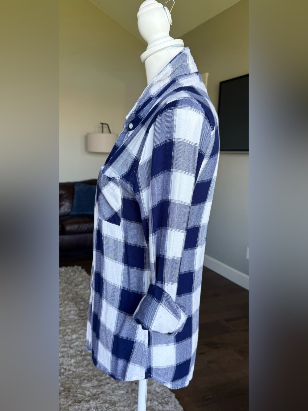 Rails Navy and White Large Checked Button-Up Long Sleeve Shirt Ultra Soft, Small - Picture 3 of 9